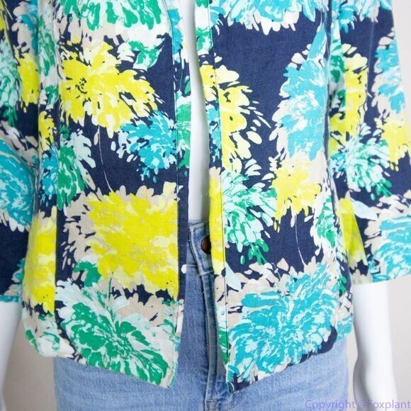 Kim‎ Rogers linen hawaii floral print blazer jacket, women's size Petite Small - Picture 5 of 16